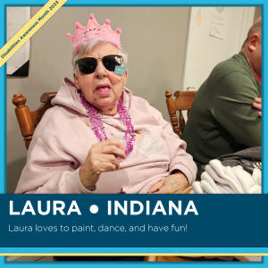 Photo of Laura from Indiana. It says, "Laura loves to paint, dance, and have fun!" 