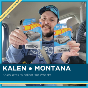 Photo of Kalen from Montana. It says, "Kalen loves to collect hot wheels!" 