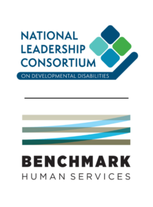 Logos for National Leadership Consortium on Developmental Disabilities and Benchmark Human Services